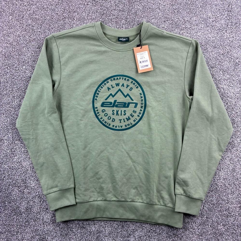 NWT‎ ELAN Ski Sweatshirt Mens S Green Crewneck Sweatshirt Elan Circle Logo Alps
